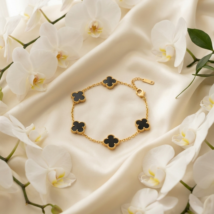 Luxury Black Clover Gold-Tone Bracelet ✨