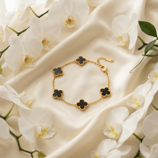 Luxury Black Clover Gold-Tone Bracelet ✨