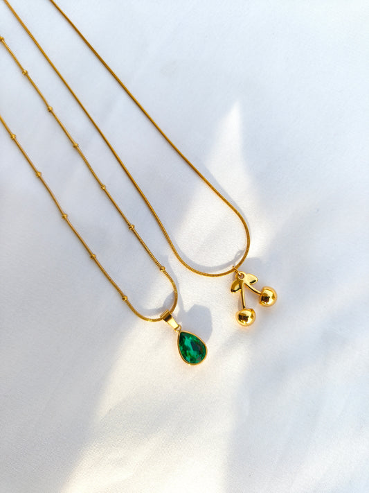 Green Drop And Cherry Pendant combo
